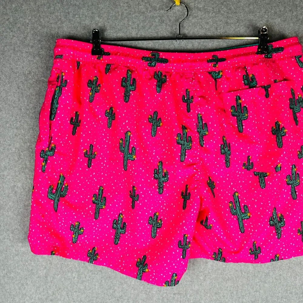 No Boundaries Mens Sz‎ 2XL 44-46 Swim Trunks Lined Pink Cactus Pockets